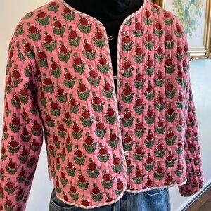 Floral Quilted Jacket in Pink and Green Size XL